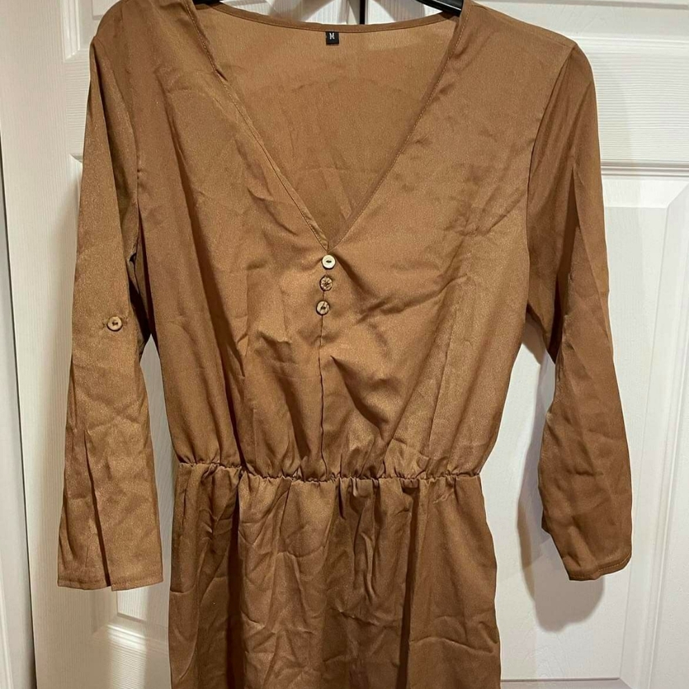Tan Casual Dress with Belt